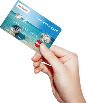 Hand Holding Blue A T M Card PNG image