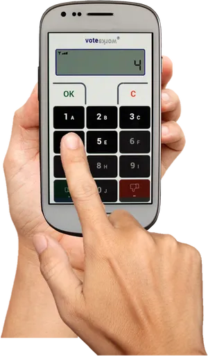 Hand Holding Electronic Voting Device PNG image