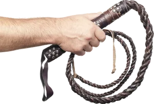 Hand Holding Leather Whip PNG image