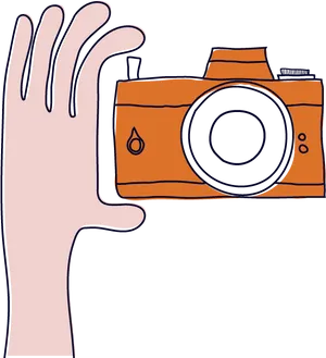 Hand Holding Orange Camera Illustration PNG