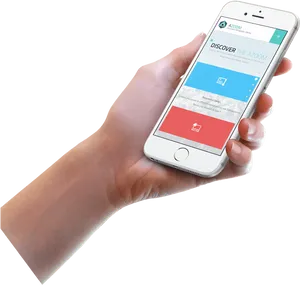 Hand Holding Smartphone Displaying App PNG image