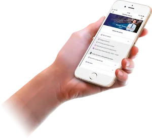 Hand Holding Smartphone Displaying App PNG image