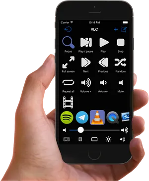 Hand Holding Smartphone Media Controls PNG image