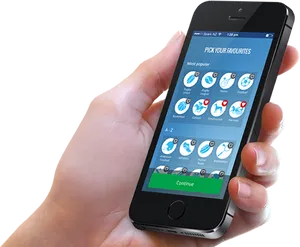 Hand Holding Smartphone Sports App Selection PNG image