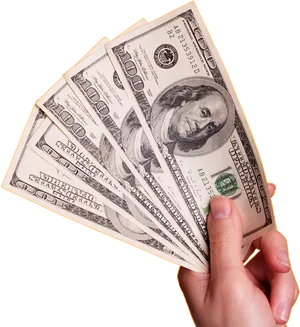 Hand Holding U S Hundred Dollar Bills PNG image