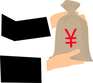 Hand Holding Yen Money Bag PNG image