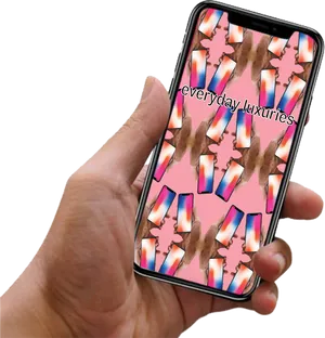 Hand Holdingi Phone Mockup Everyday Luxuries PNG image