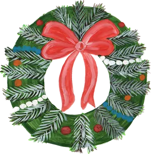 Hand Painted Christmas Wreathwith Red Bow PNG image