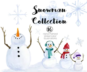 Hand Painted Snowman Collection Clipart PNG image