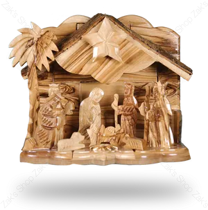 Handcrafted Wooden Nativity Scene PNG image