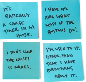 Handwritten Notes Complaints Blue Sticky Paper PNG image