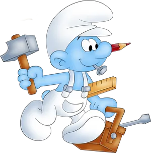 Handy Smurfwith Tools PNG image