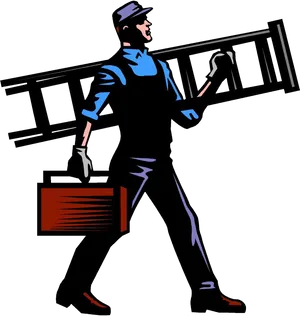 Handyman Carrying Ladderand Toolbox PNG image