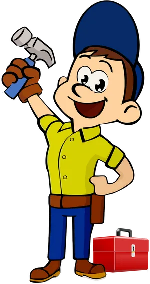 Handyman Cartoon Character Holding Hammer PNG image