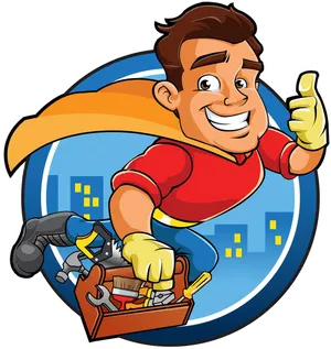 Handyman Cartoon Character With Tools PNG image
