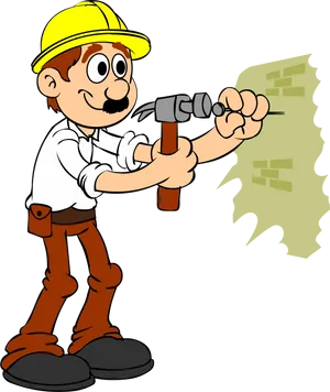 Handyman Cartoon Hammering Wall.png PNG image