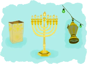 Hanukkah Menorahand Dreidel Illustration PNG image