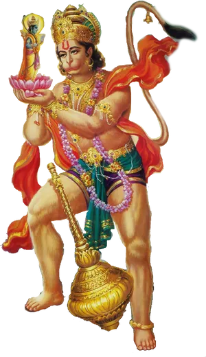 Hanuman Holding Lotusand Mace PNG image