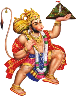 Hanuman Holding Mountain Artwork PNG image