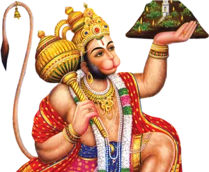 Hanuman Holding Mountain Illustration PNG image
