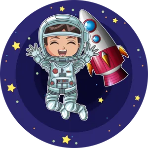 Happy Astronaut With Spaceship Cartoon