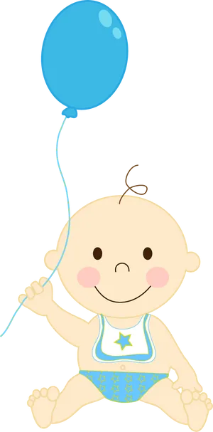 Happy Baby With Blue Balloon PNG