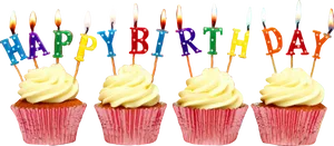 Happy Birthday Cupcakes With Candles PNG image