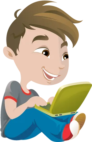 Happy Boy With Laptop PNG image