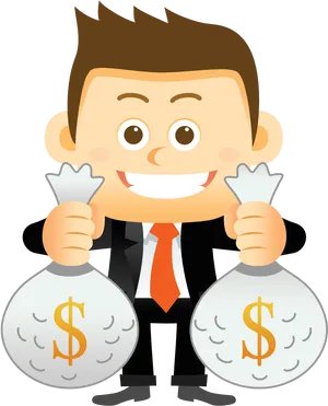 Happy Businessman Holding Money Bags