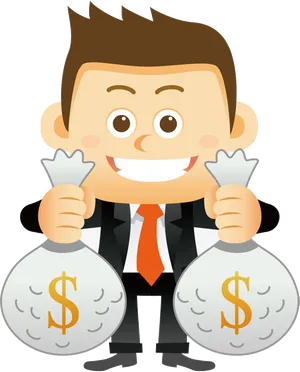 Happy Businessman Holding Money Bags Vector PNG