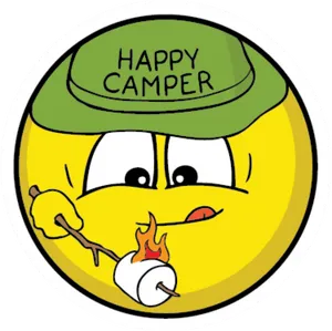 Happy Camper Emoji Roasting Marshmallow PNG image