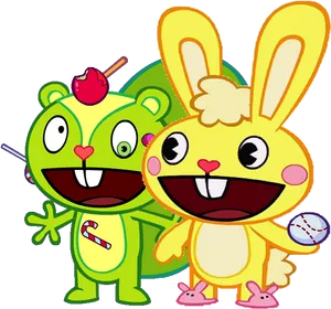 Happy Cartoon Bearand Bunny Friends PNG image