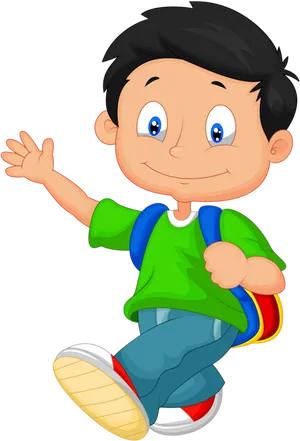 Happy Cartoon Boy Waving PNG