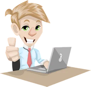 Happy Cartoon Businessman Laptop