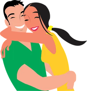 Happy Cartoon Couple Embrace
