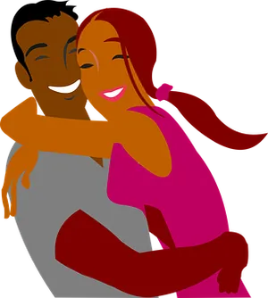 Happy Cartoon Couple Embrace
