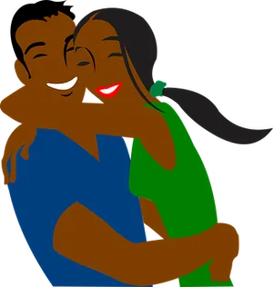 Happy Cartoon Couple Hugging PNG image