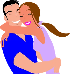 Happy Cartoon Couple Hugging