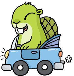 Happy Cartoon Creature Driving Car PNG image