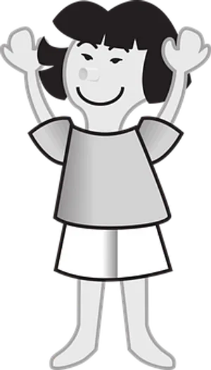 Happy Cartoon Girl Raising Hands PNG image