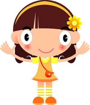 Happy Cartoon Girl Waving PNG image