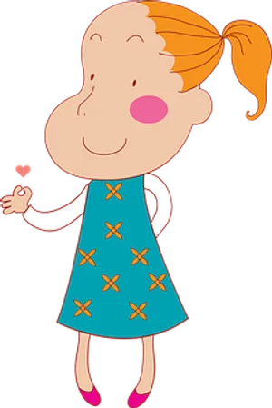Happy Cartoon Girlin Blue Dress
