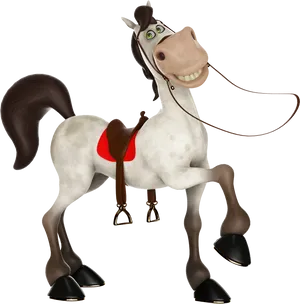 Happy Cartoon Horsewith Saddle PNG image