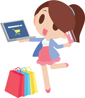 Happy Cartoon Shopper Online Shopping