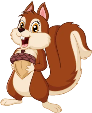 Happy Cartoon Squirrel Holding Acorn