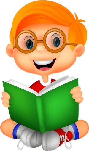 Happy Child Reading Book Cartoon PNG