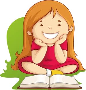 Happy Child Reading Book PNG image