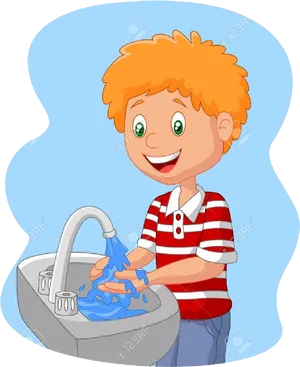Happy Child Washing Hands Cartoon PNG image