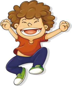 Happy Child With Curly Hair Jumping