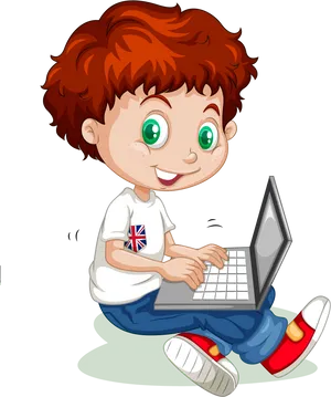 Happy Child With Laptop PNG